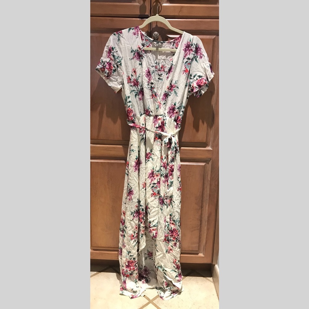 Floral Tie Waist High Low Dress